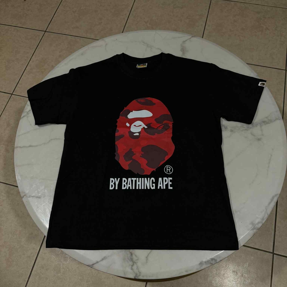 Bape Black and Red Short Sleeve Tee with Signature Graphic